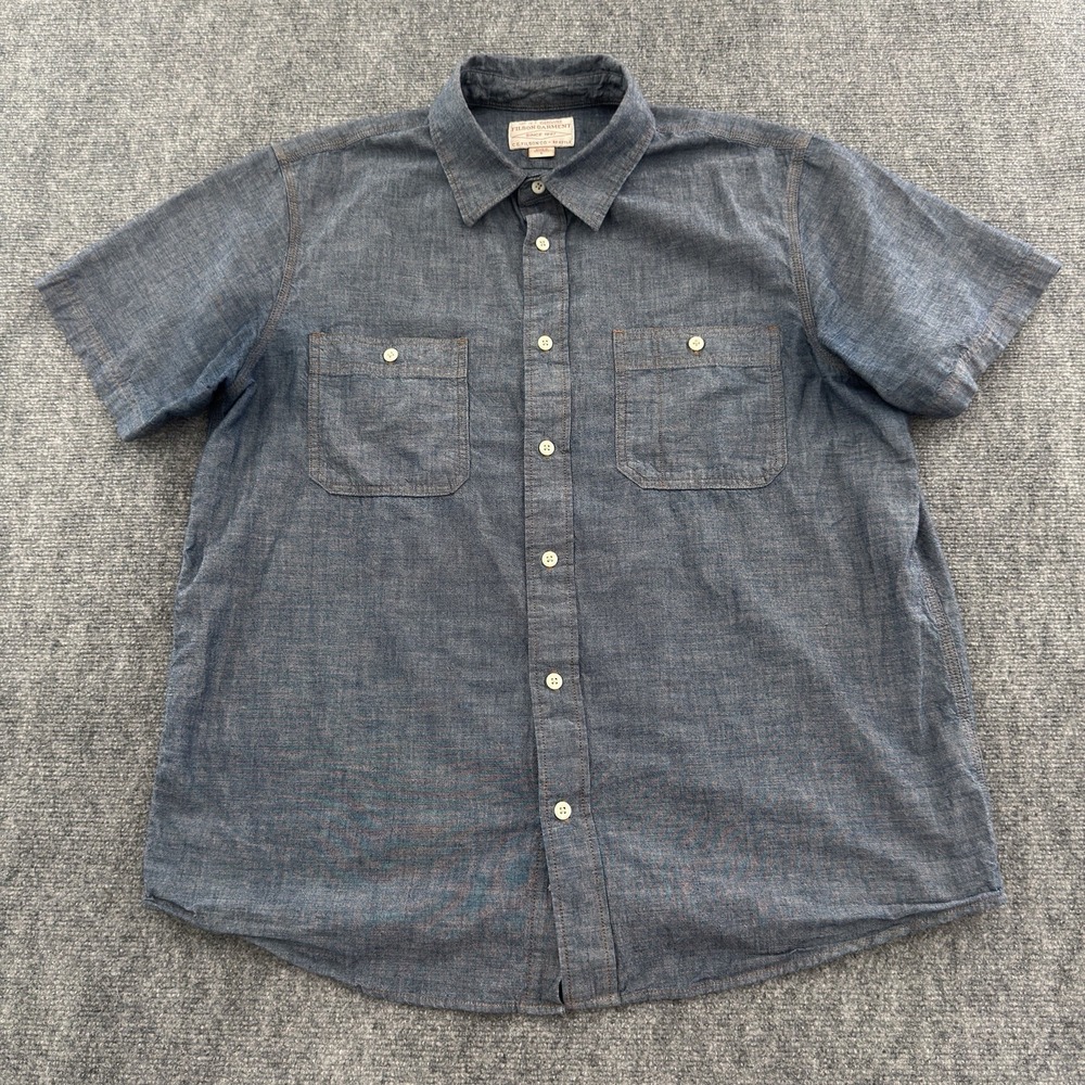 Filson Indigo Blue Short Sleeve Button Chambray Denim Shirt Large Pockets